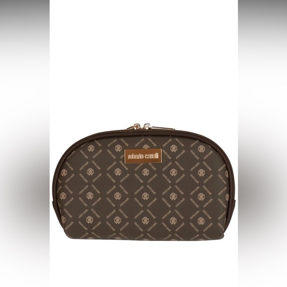 NEW Roberto Cavalli Brown Dome Toiletry Cosmetic Bag - Picture 1 of 4